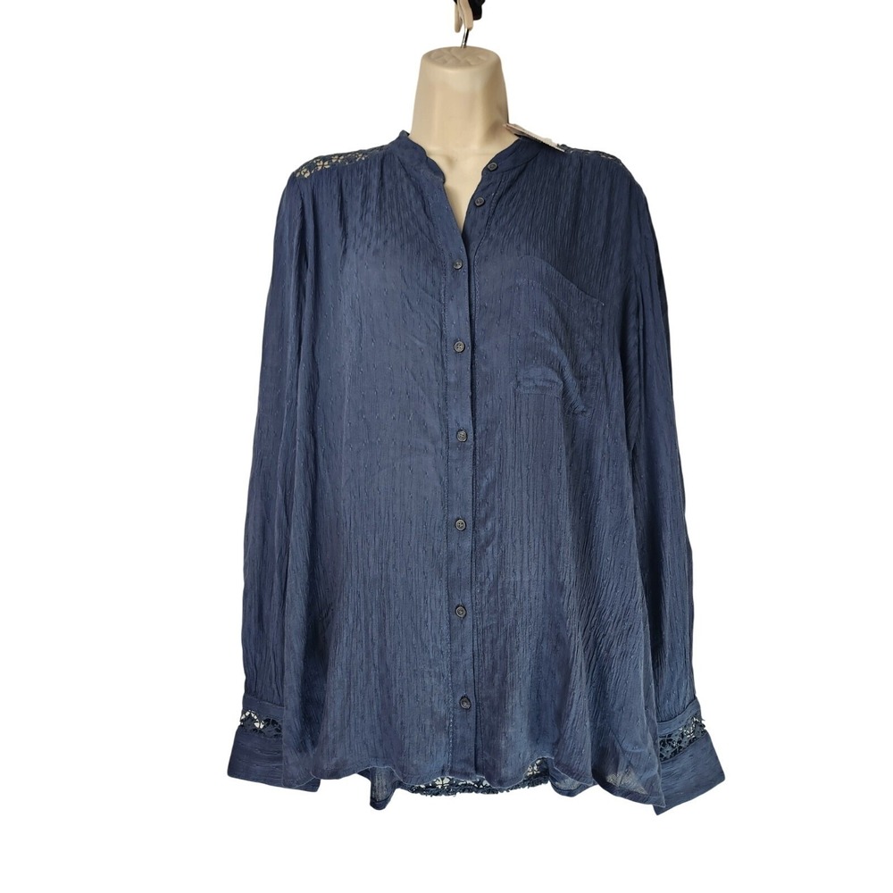 NWT Free People Shirt SZ S Beachy Over Sized Lace‎ Panels  Boho Coastal Preppy